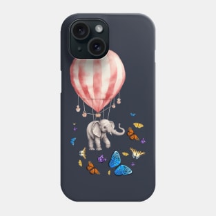 elephant flies with a balloon and a butterfly Phone Case