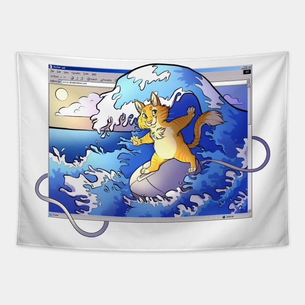 Cat surfing the web Tapestry by BlueLionMane