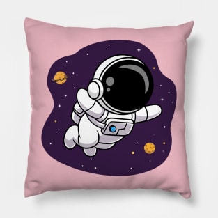 Cute Astronaut Floating In Space Cartoon Pillow