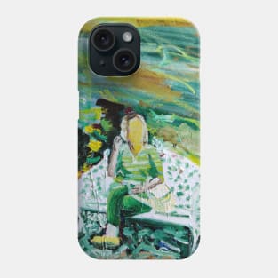 Sitting on a bench painting Phone Case