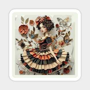 Cute Paper Doll With Fan Victorian Lace Dress Art Magnet