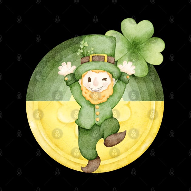 Leprechaun Irish Man with gold, green rainbow with clover. Enjoy St. Paddy's Day! by UnCoverDesign