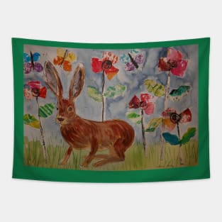 Cute Hare among Poppies, Collage Tapestry