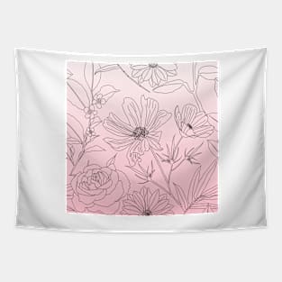 Black Outlines Flowers Pink Gradient Minimal Design Tapestry