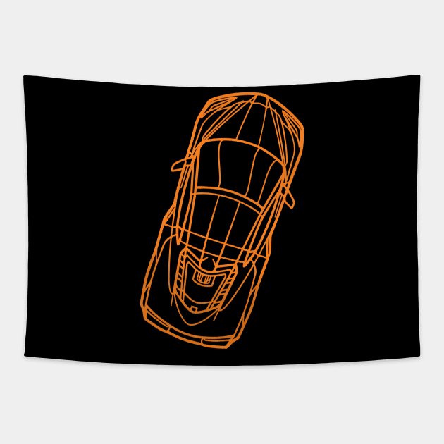 Amplify Orange C8 Corvette racecar Silhouette Outline Amplify Orange Supercar Sports car Racing car Tapestry by Tees 4 Thee