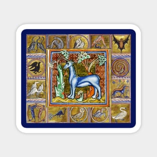 MEDIEVAL BESTIARY,UNICORN,FANTASTIC ANIMALS IN GOLD RED BLUE COLORS Magnet