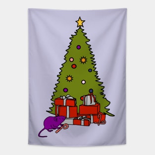 Rat with Candy Cane and Christmas Tree Tapestry