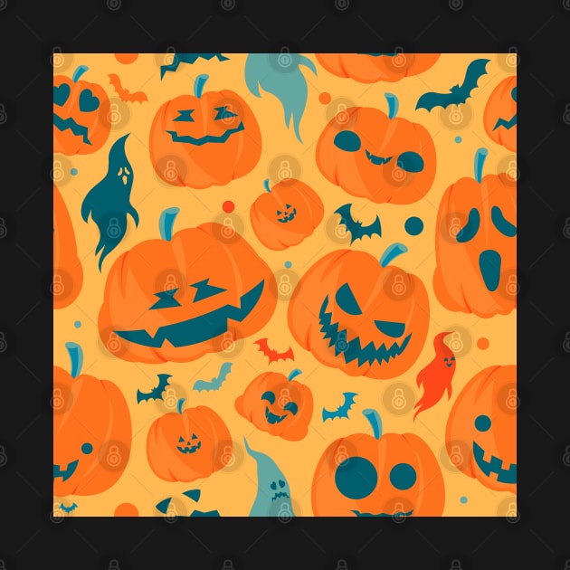 Pumpkins, Bats & Ghosts Halloween Pattern by OrangeMonkeyArt