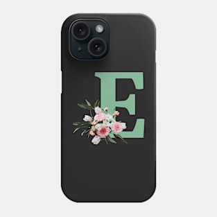 Letter E green with colorful flowers Phone Case