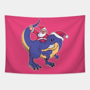 Santa Riding a Purple T-Rex Tapestry