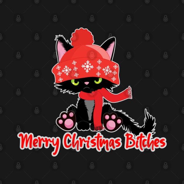 Merry Chrismas Bitches Cranky Cat by ThinkLMAO