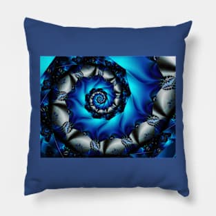 Blue spiral fractal Pillow