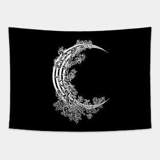 Striped Floral Moon at Midnight Tapestry