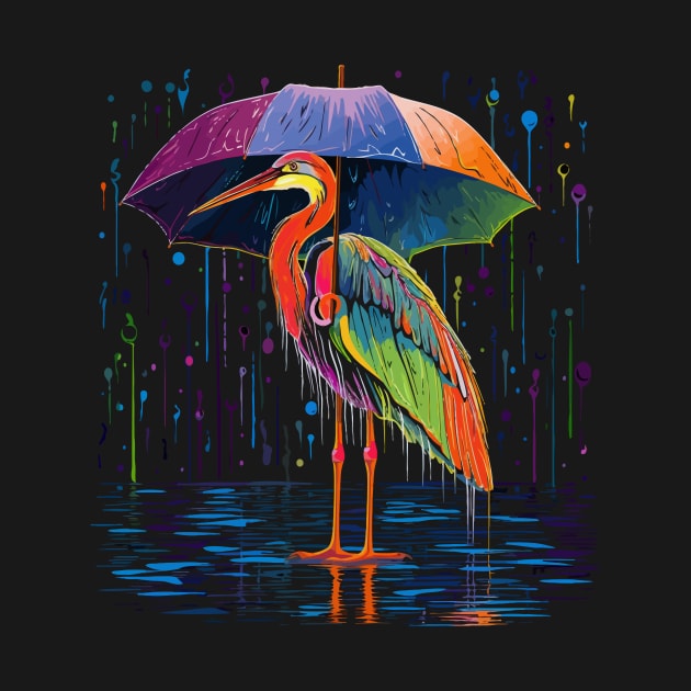 Heron Rainy Day With Umbrella by JH Mart