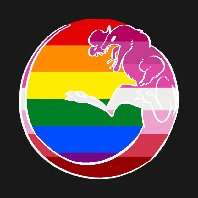 Gay / Lesbian Pride Dilophosaurus T-Shirt White Outline by irradiatedsnakes