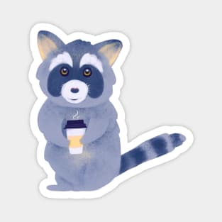 Raccoon with coffee, (he needs his coffee) Magnet