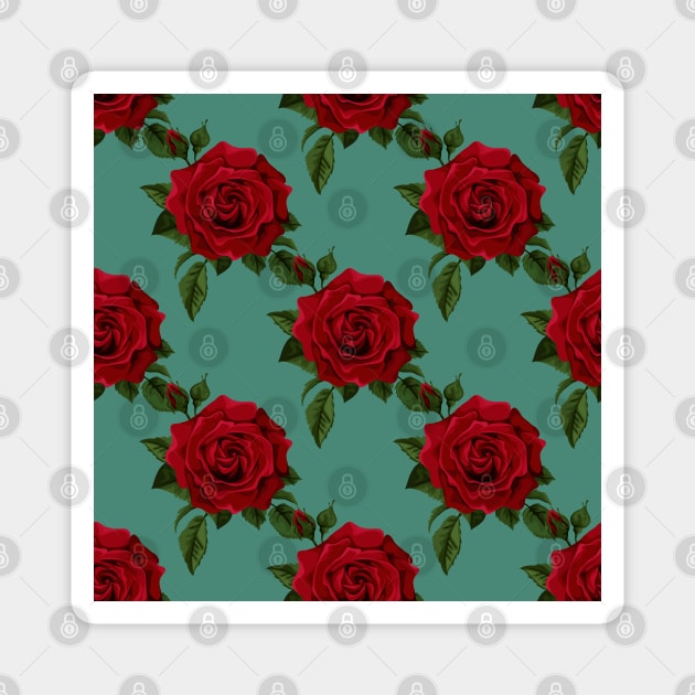 Red Roses Pattern in Alexandrite Birthstone Color Background Magnet by aybe7elf