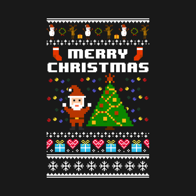 Merry Christmas 8Bit Pixel Retro Video Game Gaming TShirt TeePublic Eight Bit Christmas