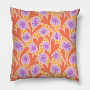 Wild colorful boho floral pattern in coral pink and lavender Pillow