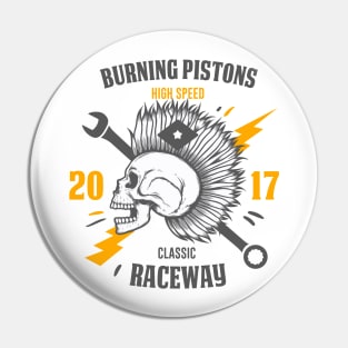 burning pistons skull classic raceway Pin