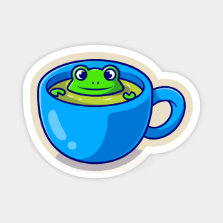 Cute Frog In Green Tea Cup Cartoon Magnet