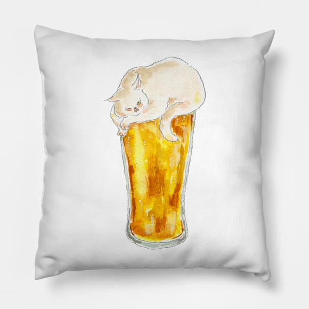 Beer Cat Pillow by TOCOROCOMUGI