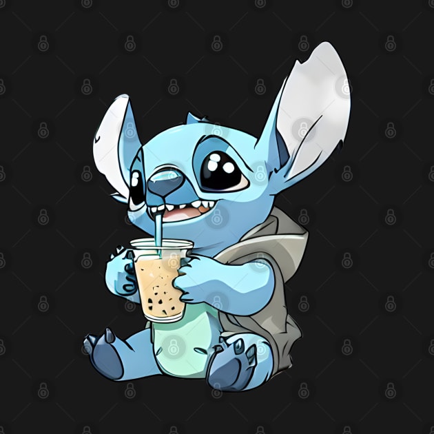 Cute Stitch loves boba tea by Artist usha