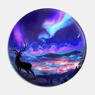 Deer Under Aurora Borealis Pin