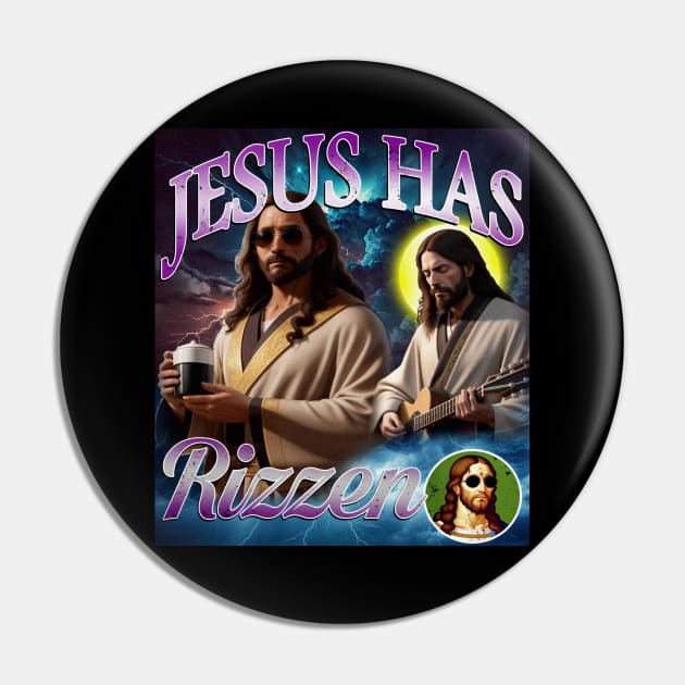 Jesus Has Rizzen Bootleg Tribute Pin by Meat Beat