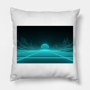 Futuristic landscape of mountains and setting sun Pillow