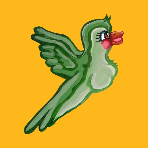 Cute Flying Green Cartoon Bird by Art by Deborah Camp