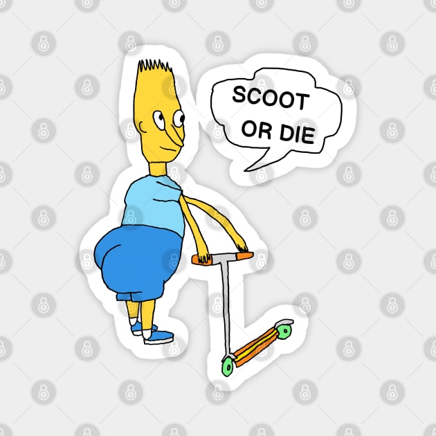 SCOOT OR DIE Yellow Cartoon Character Parody - Scooter Magnet | TeePublic