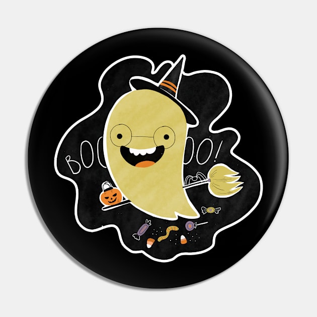 Cute Witch Ghost Pin by superdupertees