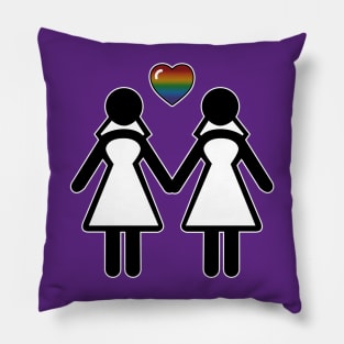 Lesbian Silhouette Brides with Rainbow Colored Pride Heart Pillow