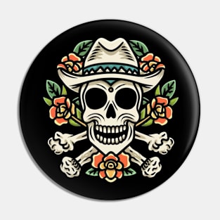 Traditional Cowboy Skull tattoo art Pin