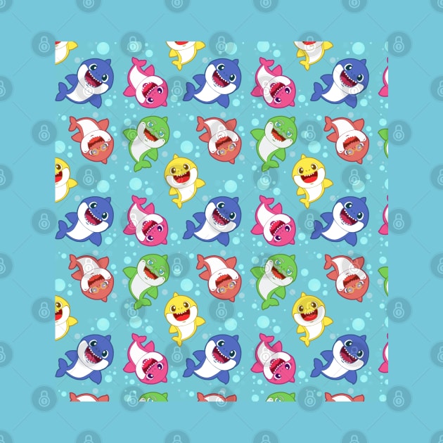 Baby Shark Family - Blue Pattern by JessySketches