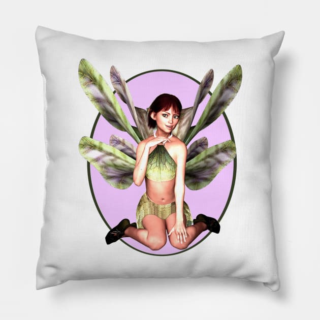 Cute elf fairy faerie with butterfly wings Pillow by Fantasyart123