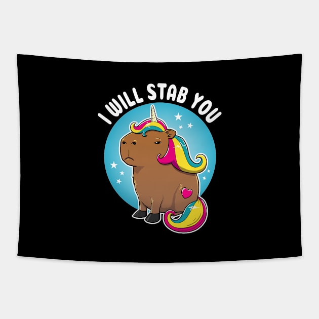 I will stab you Cartoon Capybara Unicorn Tapestry by capydays