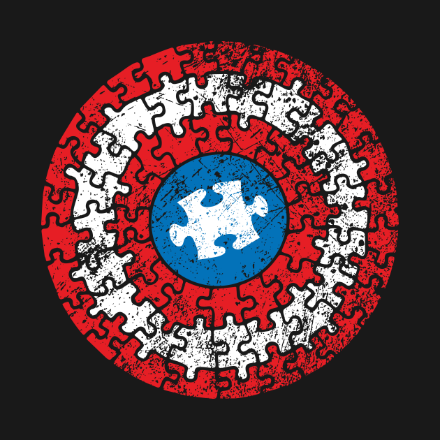 Disover Autistic Superhero Shield Autism Awareness Puzzle Pieces - Autism Awareness - T-Shirt