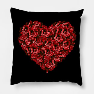 Red Rose Flower Heart Pillow