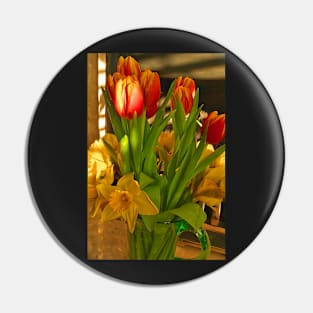 Tulips & Daffs in Green Jug Pin