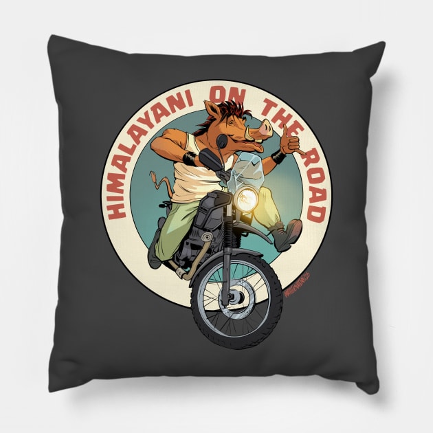 Himalayan Royal Enfield group Pillow by stricnino