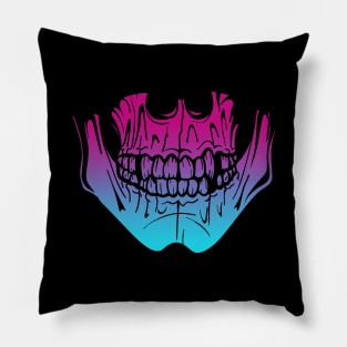 Skeleton Teeth and Jaw Vaporwave Pillow