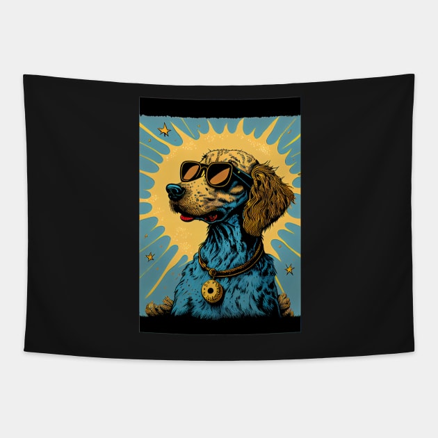 Groovy psychedelic dog with sunglasses Tapestry by dholzric