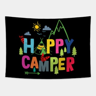 Happy Camper Camping T-Shirt  Camp Tee For Men Women & Kids Tapestry