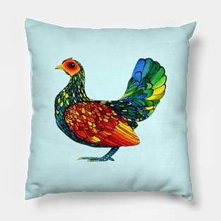 Stained Glass Chicken in Watercolor and Ink Pillow