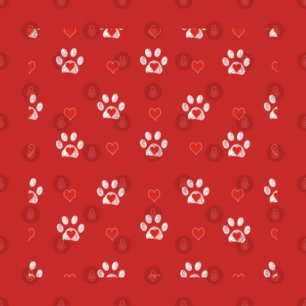 White doodle paw prints red hearts by GULSENGUNEL