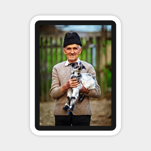 Old farmer with a baby goat Magnet by naturalis