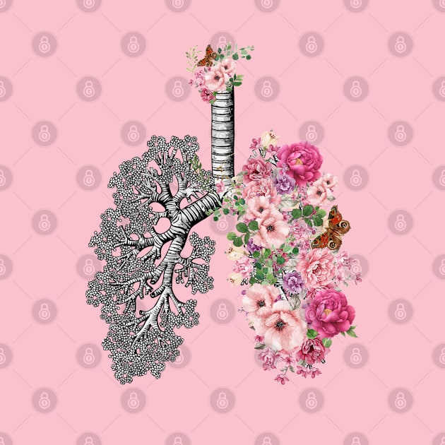 Lung Anatomy, vintage pink roses, Cancer Awareness by Collagedream