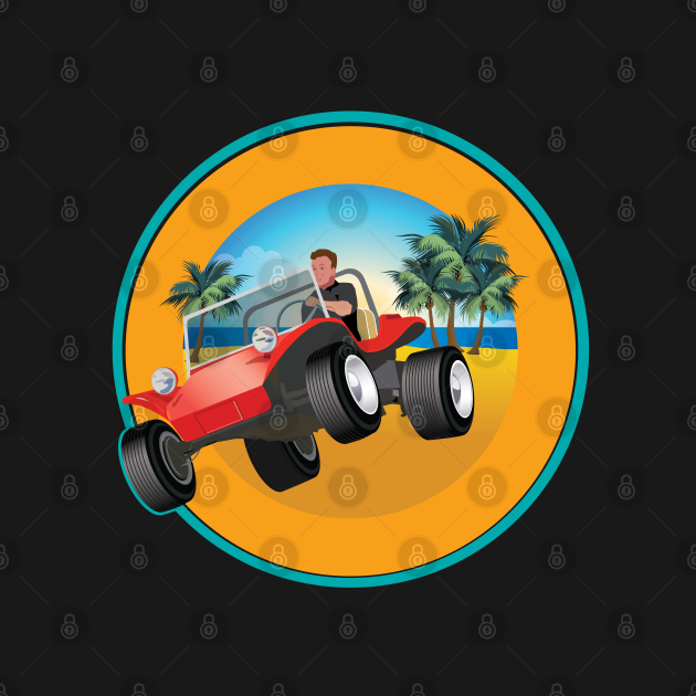 Discover Red Dune Buggy Jumps over Dune with Palms & Beach - Dune Buggy - T-Shirt